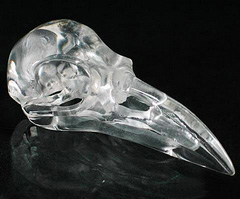 2.4" Quartz Rock Crystal Carved Crystal Raven Skull Pendant