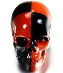 Red and Black 2.0" Red Jasper & Black Obsidian Carved Crystal Skull, Realistic