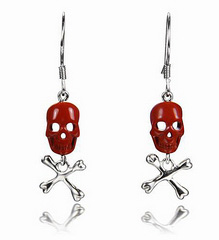 Red Jasper Carved Crystal Skull Earrings