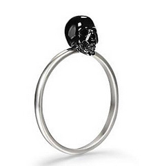 Tiny Black Onyx & 925 Sterling Silver Carved Gemstone Crystal Skull on 925 Sterling Silver Ring