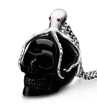 Jun 4, 2014 ACSAD (A Crystal Skull a Day) Black Obsidian & 925 Sterling Silver Carved Crystal Skull Pendant with Silver Octopus and RUBY eyes