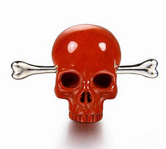 Red Jasper Carved Crystal Skull Brooch