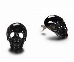 Black Onyx Carved Crystal Skull Earrings