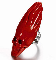 Red Jasper & 925 Sterling Silver Carved Crystal Skull Ring with 925 Sterling Silver