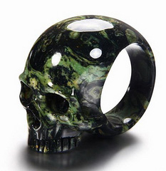 Kambaba Jasper Carved Crystal Skull Ring