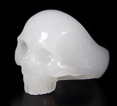 Shhh! - Solid White Jade Carved Gemstone Crystal Skull Ring