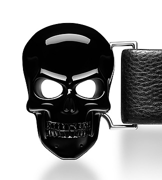 Black Obsidian Carved Crystal Skull Buckle with Genuine Leather