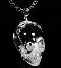 Transparent! Quartz Rock Crystal & 925 Sterling Silver Carved Crystal Skull Pendant with 925 Sterling Silver