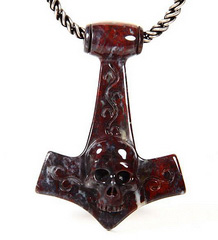 Chinese Bloodstone Carved Crystal Skull Pendant