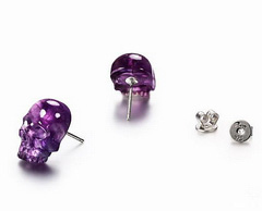 Amethyst Carved Crystal Skull Earrings