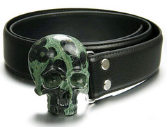 Kambaba Jasper Carved Crystal Skull Buckle Belt