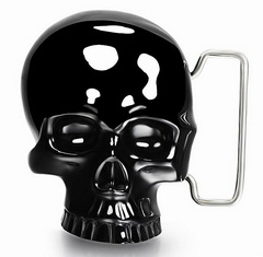 Black Obsidian & 925 Sterling Silver Carved Crystal Skull Buckle Belt with 925 Sterling Silver