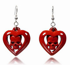 Red Jasper Carved Crystal Skull Earrings