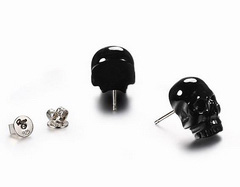 Black Onyx Carved Crystal Skull Earrings