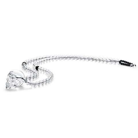 Quartz Rock Crystal Carved Crystal Skull Pendant with Quartz Rock Crystal & Black Obsidian necklace