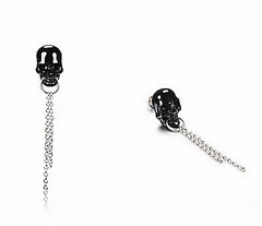 Black Obsidian & 925 Sterling Silver Carved Crystal Skull Earrings with 925 Sterling Silver