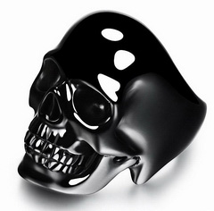 Skullis Signature Solid Black Onyx Carved Gemstone Crystal Skull Ring