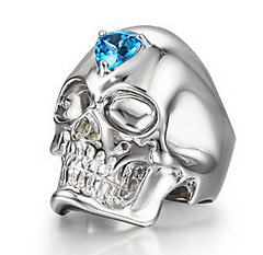 Third Eye - Sky Blue Topaz in Rhodium Plated 925 Sterling Silver Skull Ring