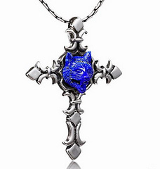 Lapis Lazuli & 925 Sterling Silver Carved Crystal Wolf Head on 925 Sterling Silver Cross Pendant