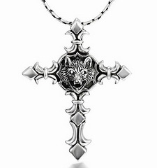 2.1" 925 Sterling Silver Wolf Head Cross Pendant