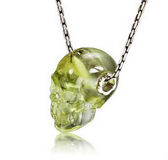 Lemon Stone & 925 Sterling Silver Carved Crystal Skull and 925 Sterling Silver