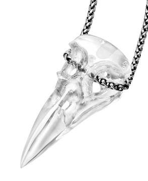 2.4" Quartz Rock Crystal Carved Crystal Raven Skull Pendant