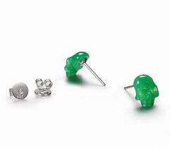 Gemstone, Chrysoprase & 925 Sterling Silver Carved Crystal Skull Earrings with 925 Sterling Silver
