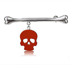 Red Jasper & 925 Sterling Silver Carved Crystal Skull Brooch with 925 Sterling Silver
