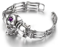 Gemstone Amethyst & 925 Sterling Silver in Rhodium Plated 925 Sterling Silver Skull Bracelet