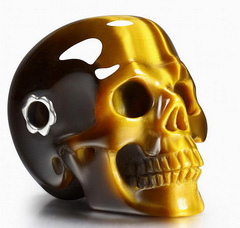 Gold Tiger Eye Carved Crystal Skull Pendant