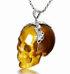 Blue & Gold Tiger Eye Carved Crystal Skull Pendant