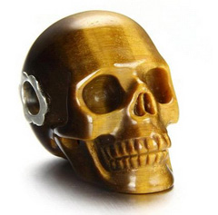 Amazing Flash Gemstone Gold Tiger Eye & 925 Sterling Silver Carved Crystal Skull Pendant with 925 Sterling Silver