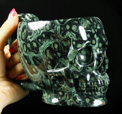 Huge 5.9" Kambaba Jasper Carved Crystal Skull Coffee Mug, Cup