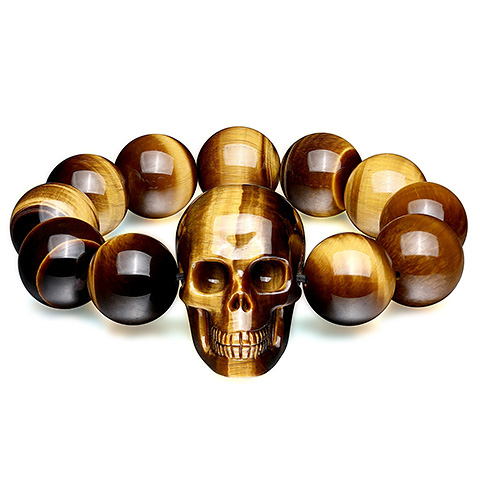 Gold Tiger's Eye Hand Carved Crystal Skull Bracelet/Bangle, Skull Jewelry