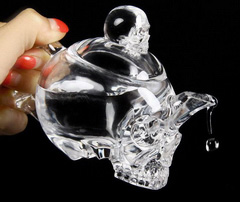 Amazing Clear Huge 5.2" Quartz Rock Crystal Carved Crystal Skull Pot Sculpture