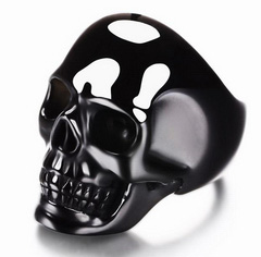 Skullis Signature Solid Black Obsidian & 925 Sterling Silver Carved Crystal Skull Ring with 925 Sterling Silver