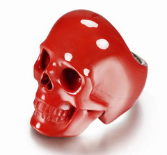 Skullis Signature Solid Red Jasper Carved Crystal Skull Ring with Sterling Silver
