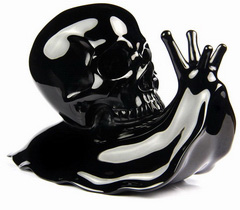 Huge 7.0" Black Obsidian Carved Crystal Skull & Snail Sculpture