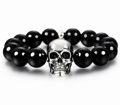 Nice 925 Sterling Silver Skull & Black obsidian Bracelets
