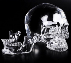 Lifesized Optically Clear 7.5" K9 CRYSTAL Carved Crystal Detachable Skulls, Super Realistic, Crystal Healing