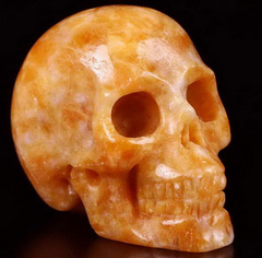 Nice 2.0" Orange Calcite Carved Crystal Skull, Realistic, Crystal Healing