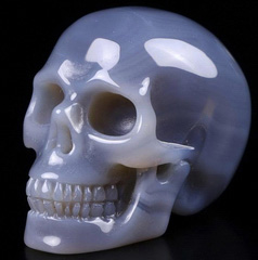 2.0" Gray & White Agate Carved Crystal Skull, Realistic, Crystal Healing