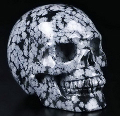 2.0" Snowflake Obsidian Carved Crystal Skull, Realistic, Crystal Healing