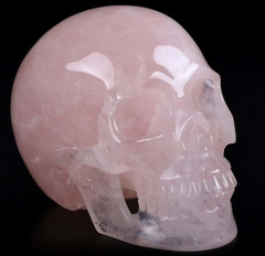 4.8" Rose Quartz Carved Crystal Skull, Realistic, Crystal Healing