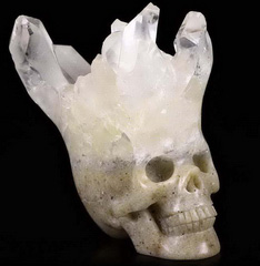 2.7" Quartz Rock Crystal Druse Carved Crystal Skull, Realistic, Crystal Healing