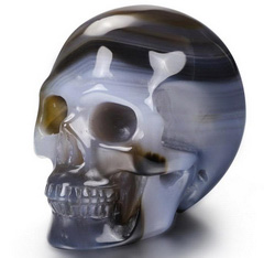 Nice 2.0" Gray & White Agate Carved Crystal Skull, Realistic, Crystal Healing