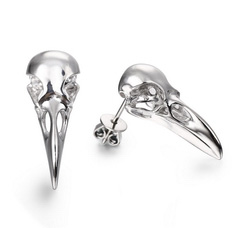 Tiny 0.9" 925 Sterling Silver Raven Skull Earrings
