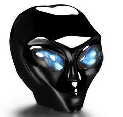 2.0" Black Obsidian Star Being Female Alien Crystal Skull Companion With Labradorite Eyes, Hand Carved Gemstone Fine Art Sculpture,, Reiki Healing Stone Statue