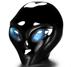 3.0" Black Obsidian Star Being Female Alien Crystal Skull Companion With Labradorite Eyes, Hand Carved Gemstone Fine Art Sculpture,, Reiki Healing Stone Statue