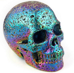 5.0" Rainbow Aura hot lava Carved Crystal Skull, Realistic, Crystal Healing
